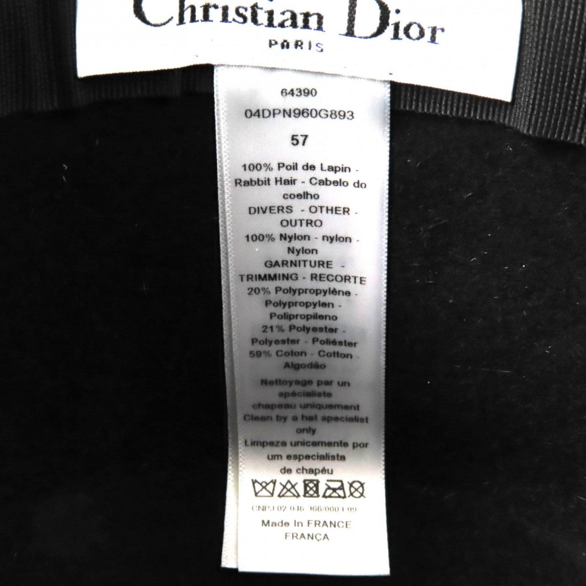 Christian Dior Hat 04Dpn960G893 Rabbit Black 57