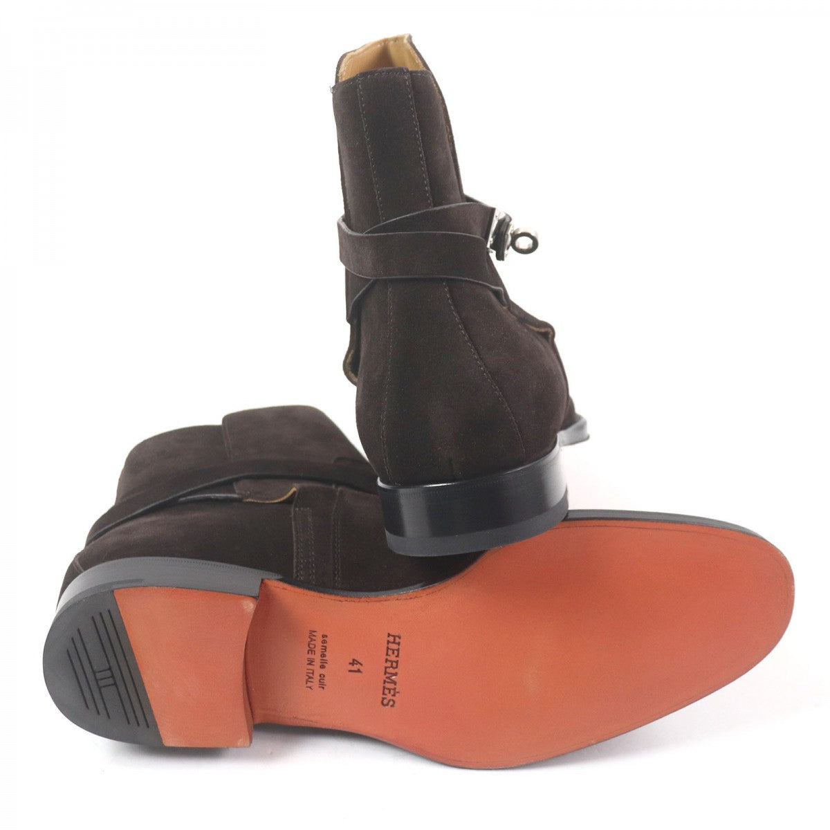Hermes Boots Suede Leather Dark Brown Fortune 41
