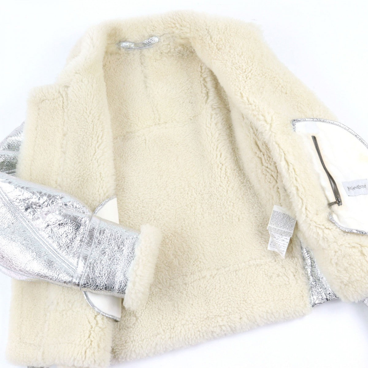 Yves Saint Laurent Mouton Jacket 201578 Nappa Leather Silver 50