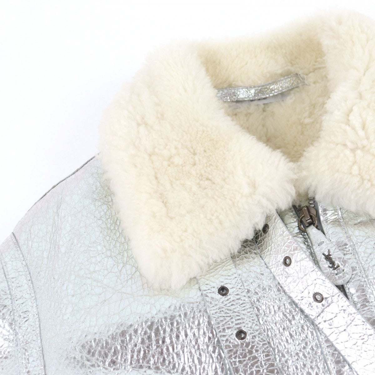 Yves Saint Laurent Mouton Jacket 201578 Nappa Leather Silver 50