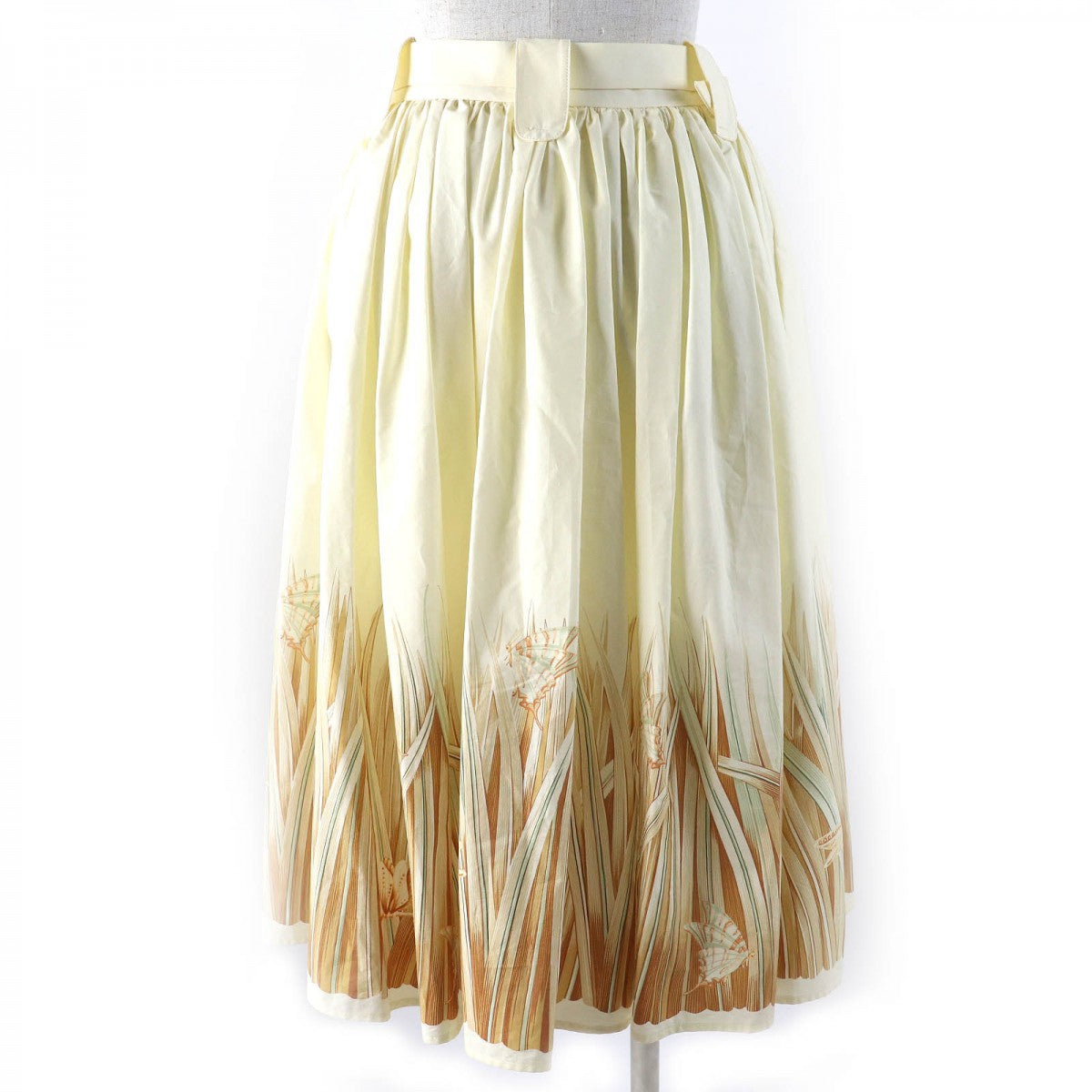Salvatore Ferragamo Flare Skirt Cotton Cream Brown Type 38