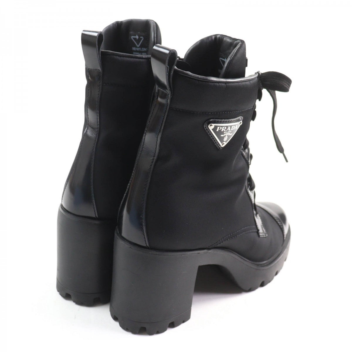 Prada Short Boots Nylon X Leather Black Triangle Logo Women 39
