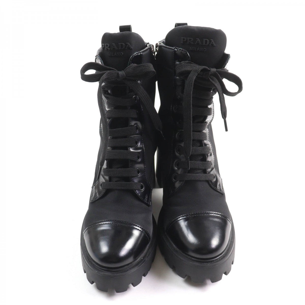 Prada Short Boots Nylon X Leather Black Triangle Logo Women 39