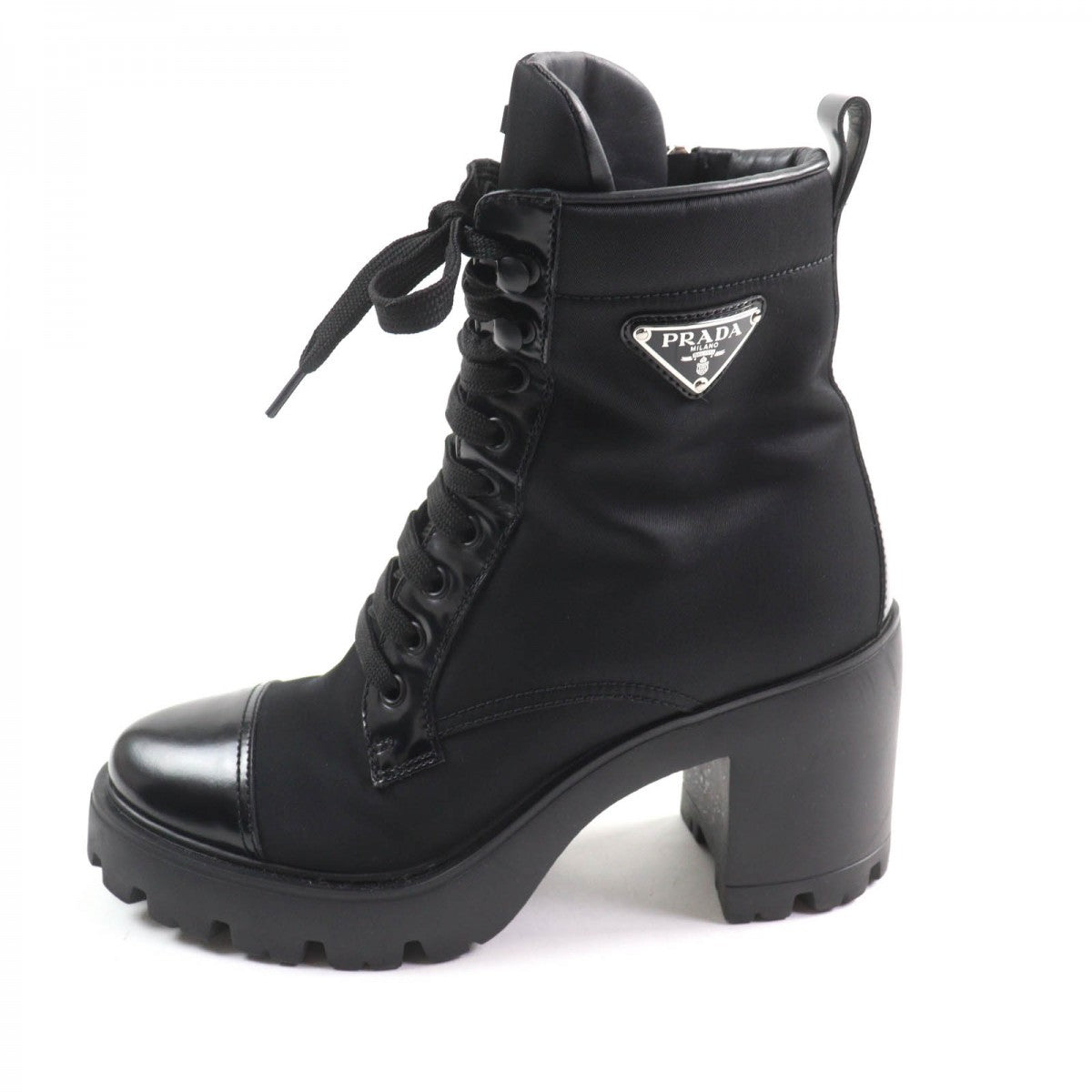 Prada Short Boots Nylon X Leather Black Triangle Logo Women 39