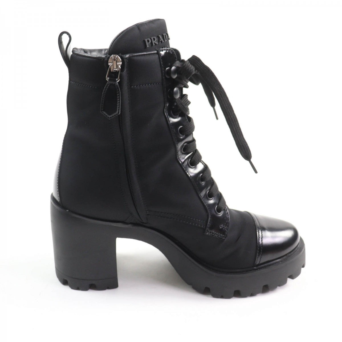 Prada Short Boots Nylon X Leather Black Triangle Logo Women 39