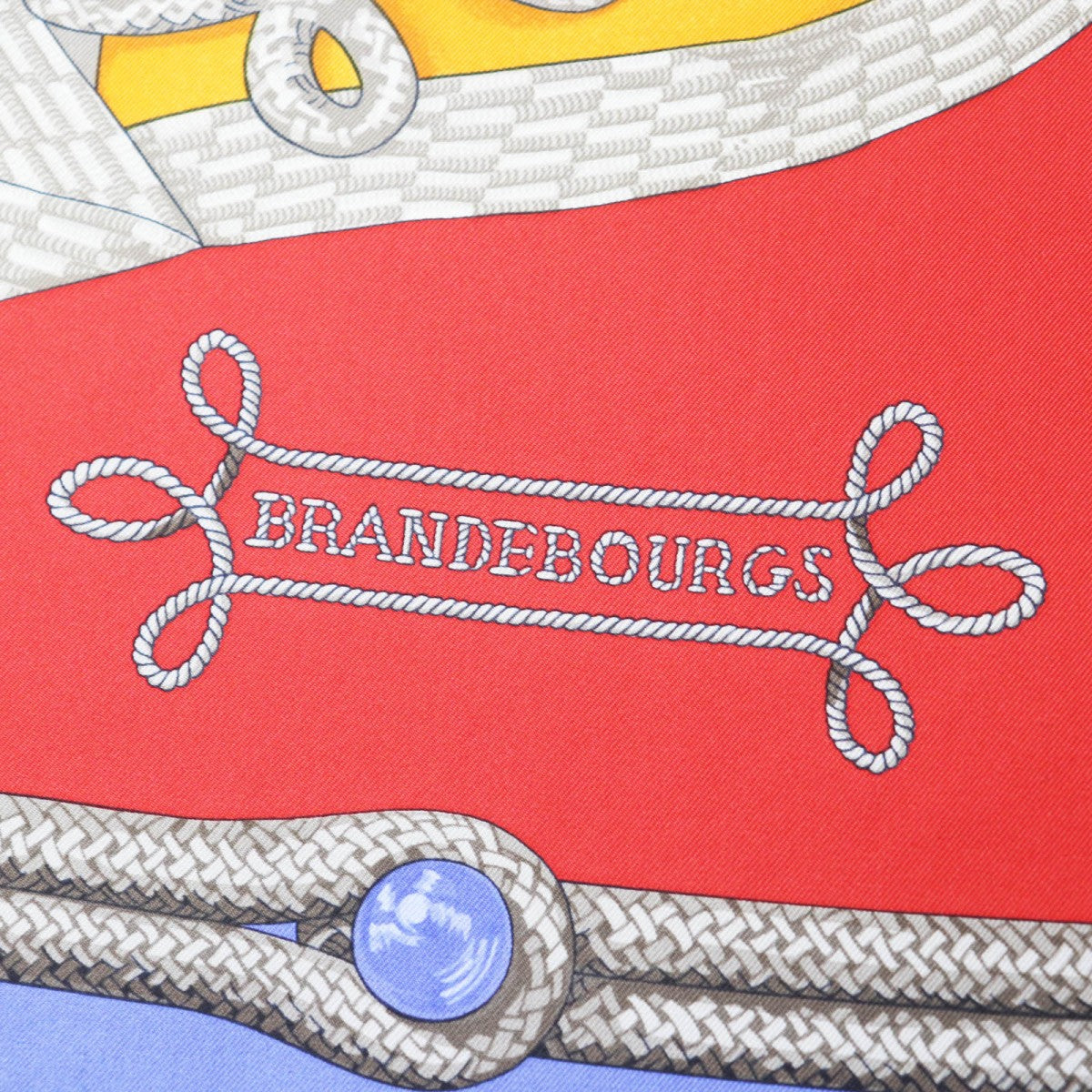 Hermes Scarf Silk Bl-Lavande F?Rouge Carre90 Galons Et Brandebourgs