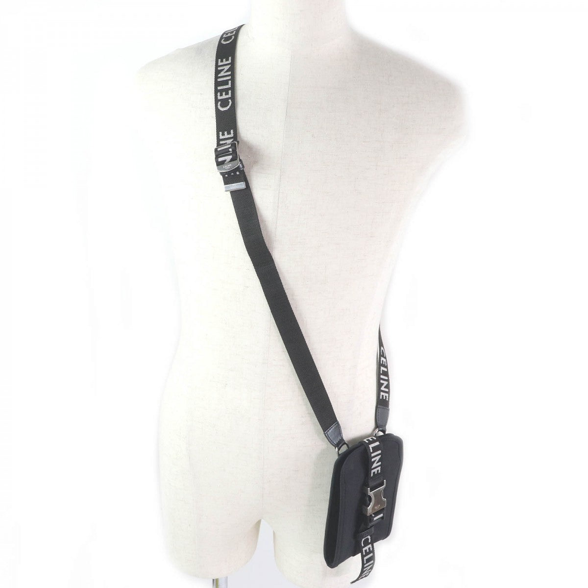 Celine Pouch 10J21 Nylon Canvas Black Trekking Mobile Phone Pouch Mens(Unisex)
