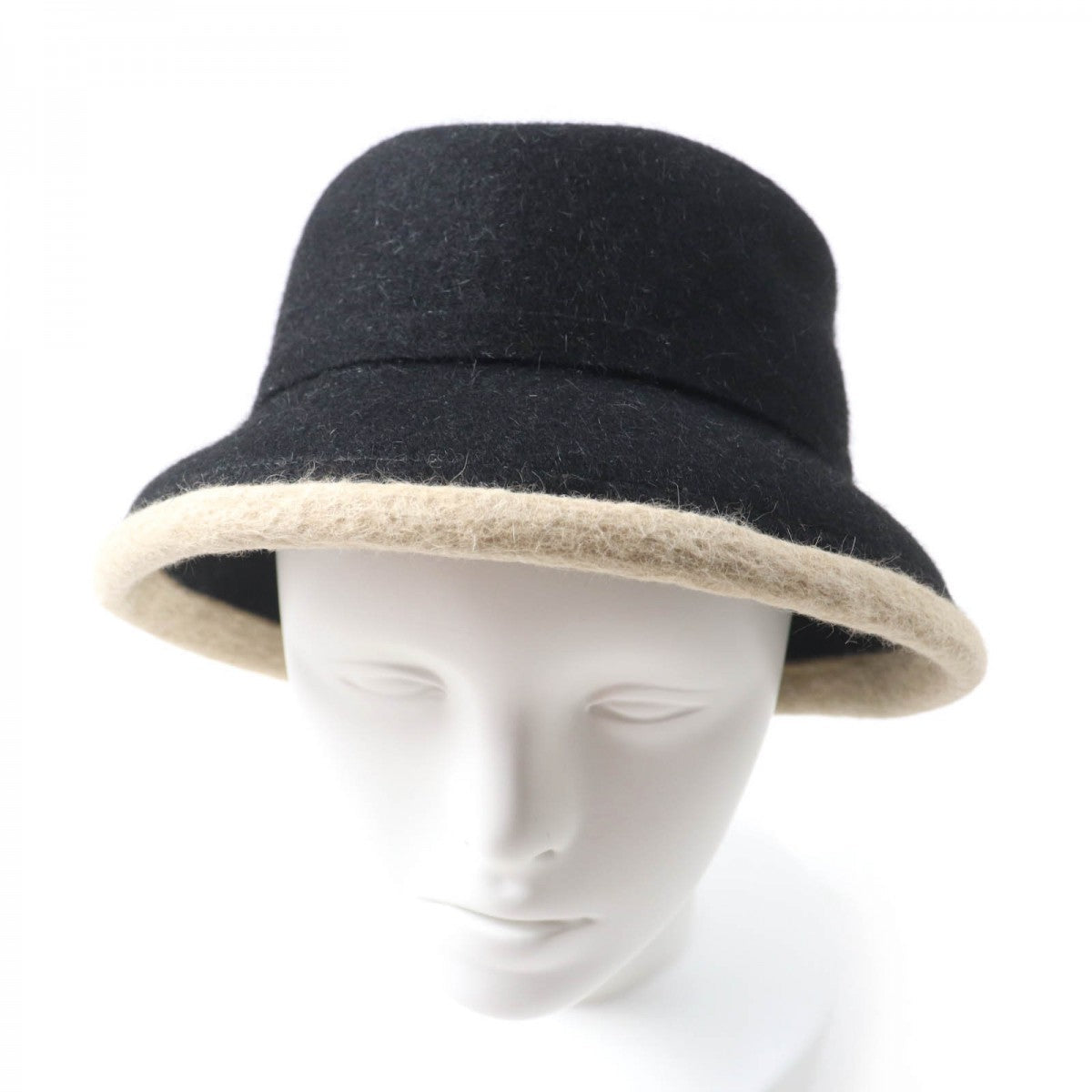Hermes Hat Wool Black Beige 56