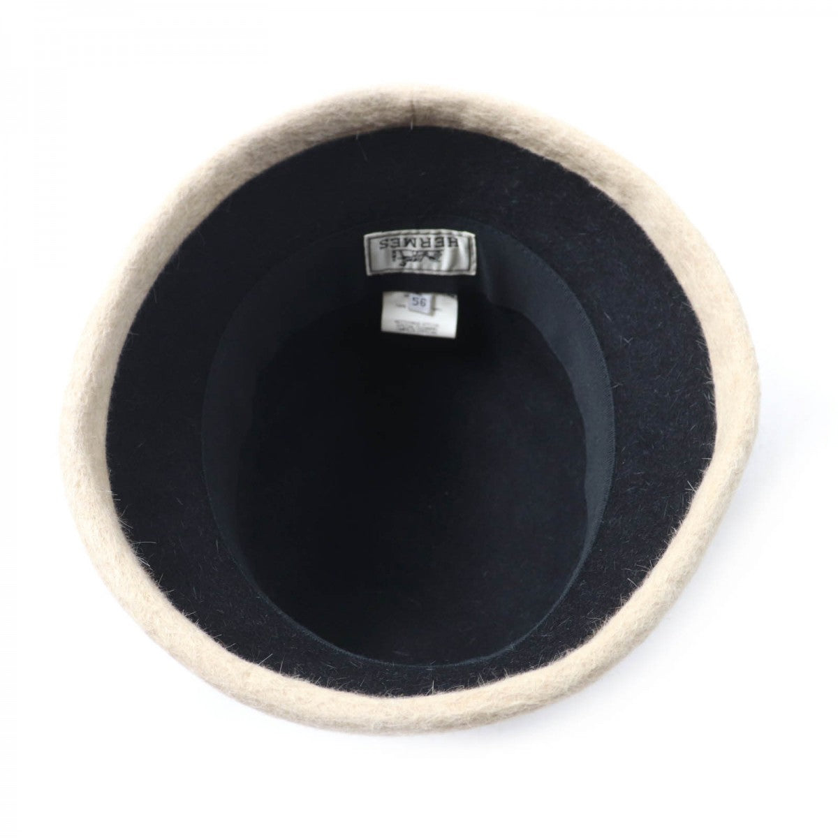 Hermes Hat Wool Black Beige 56