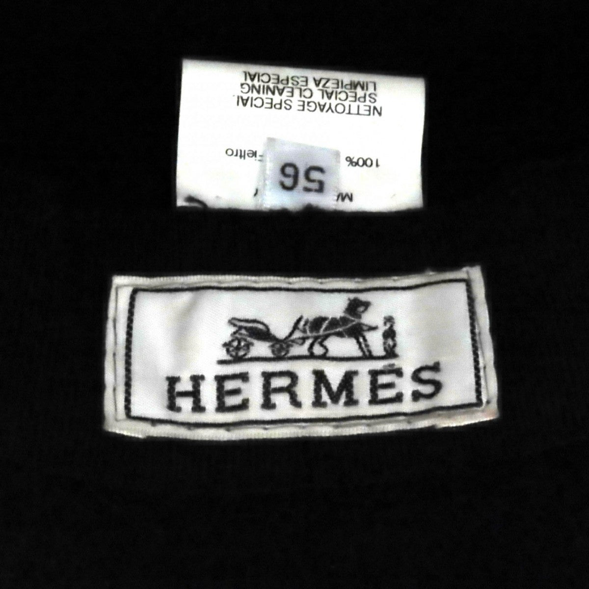 Hermes Hat Wool Black Beige 56