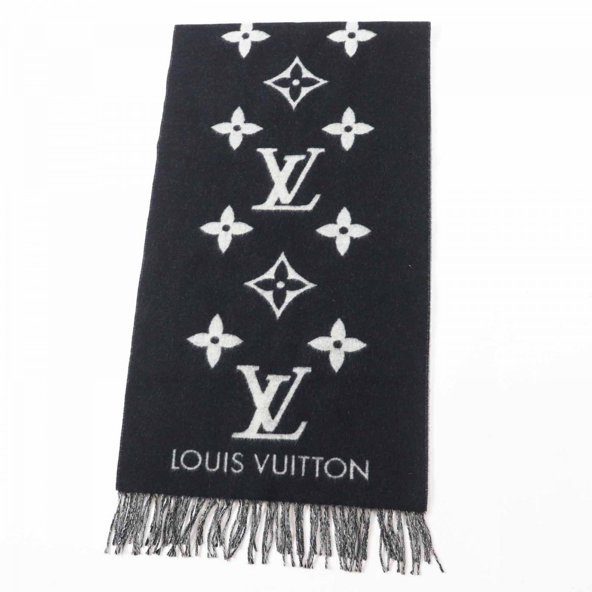 Louis Vuitton Scarf M71040 Cashmere Black Grey Reykjavik