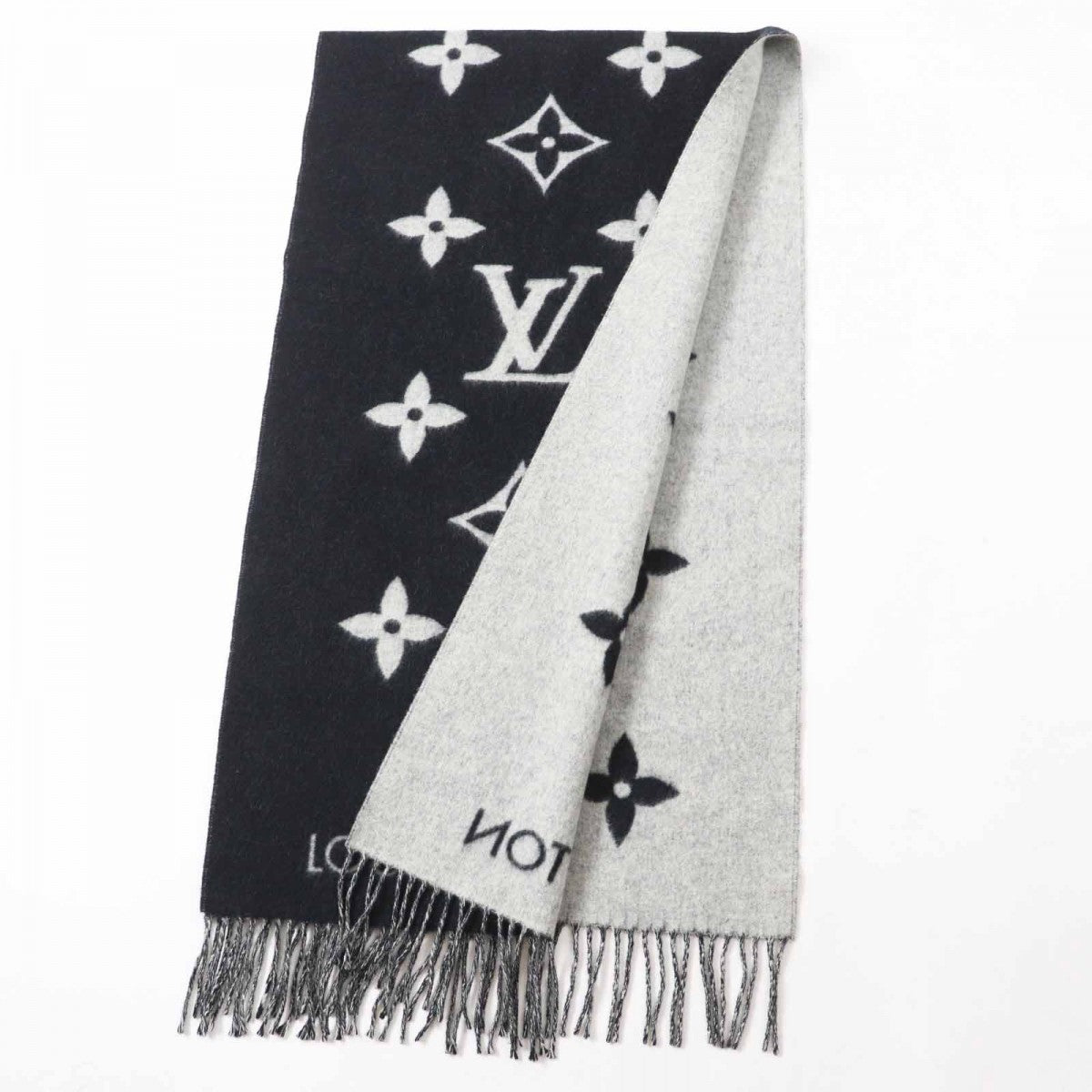 Louis Vuitton Scarf M71040 Cashmere Black Grey Reykjavik