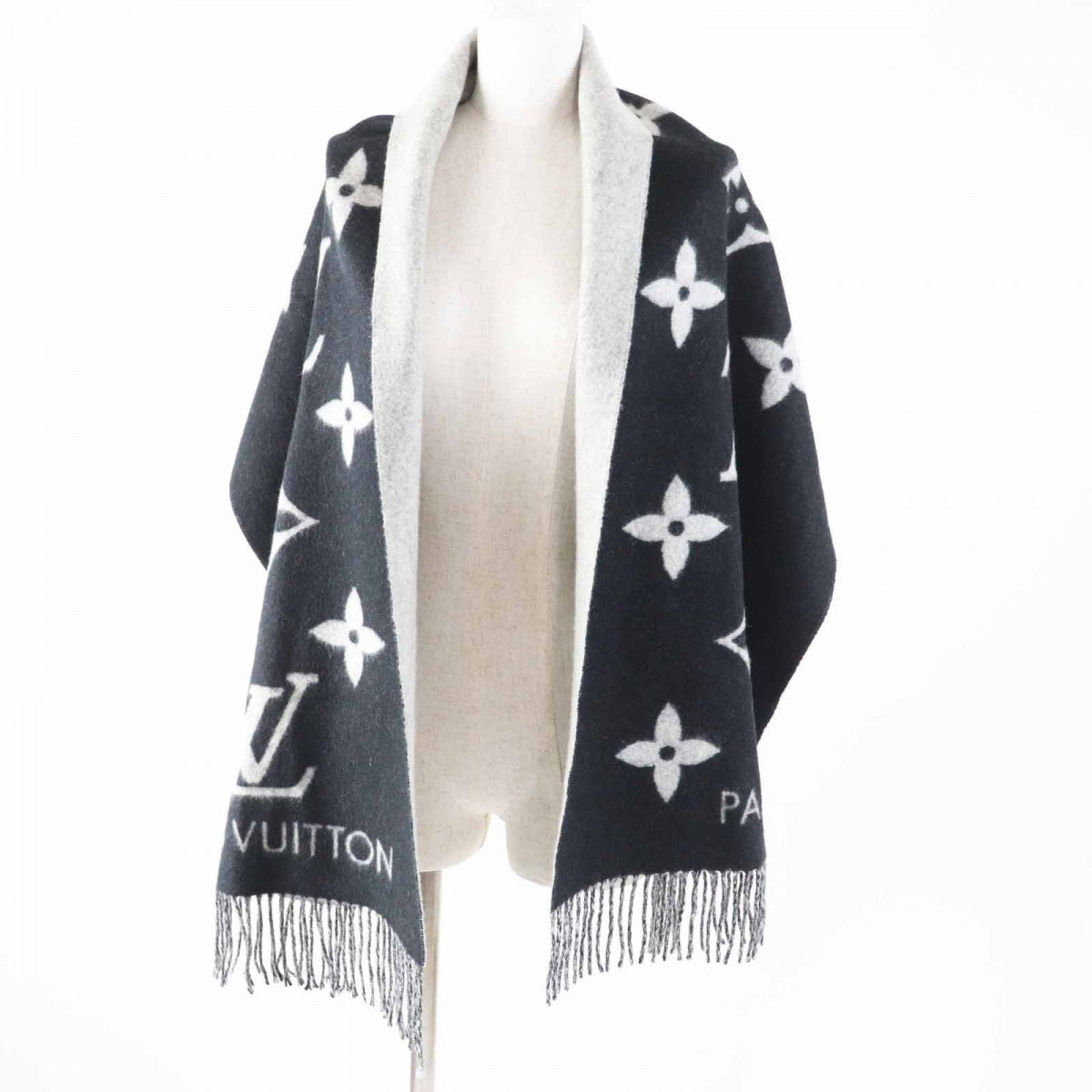 Louis Vuitton Scarf M71040 Cashmere Black Grey Reykjavik