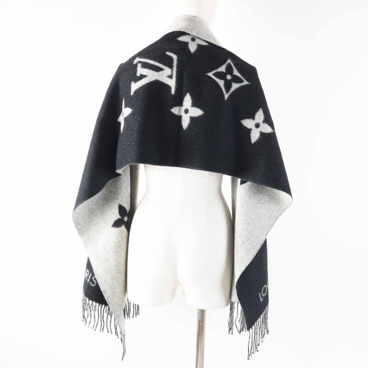 Louis Vuitton Scarf M71040 Cashmere Black Grey Reykjavik