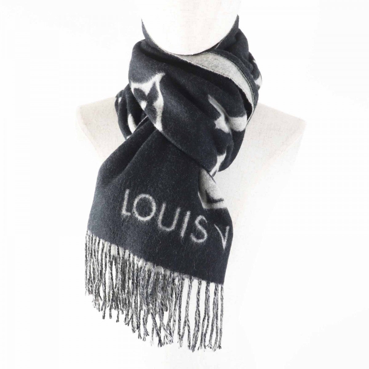 Louis Vuitton Scarf M71040 Cashmere Black Grey Reykjavik