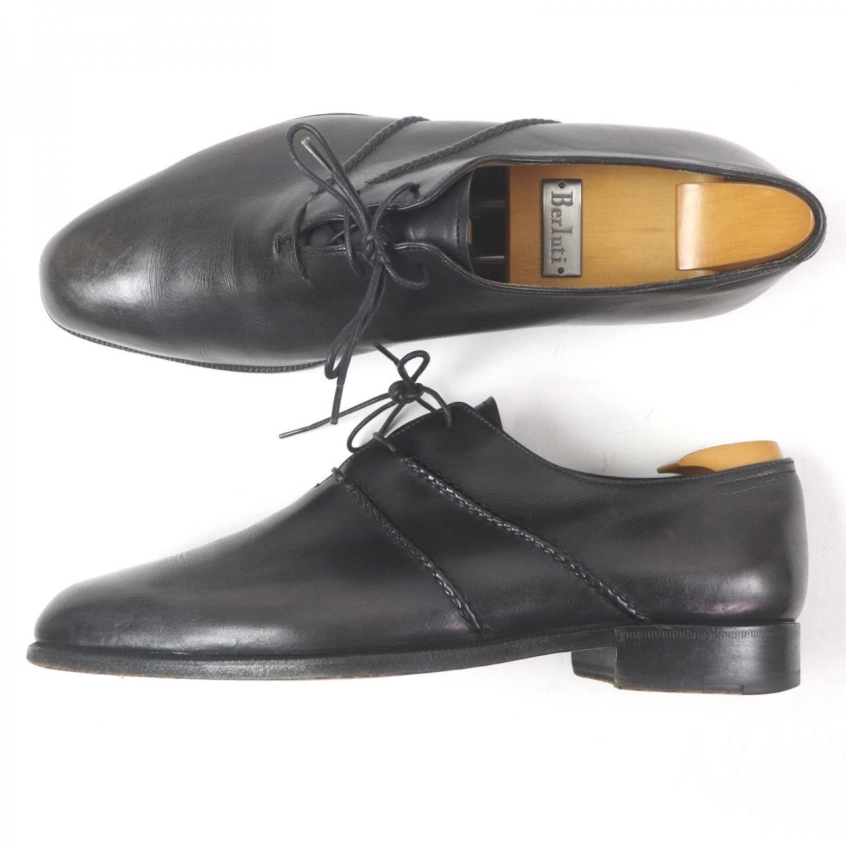 Berluti Dress Shoes Leather Black Alessandro Scars Mens 7 1/2