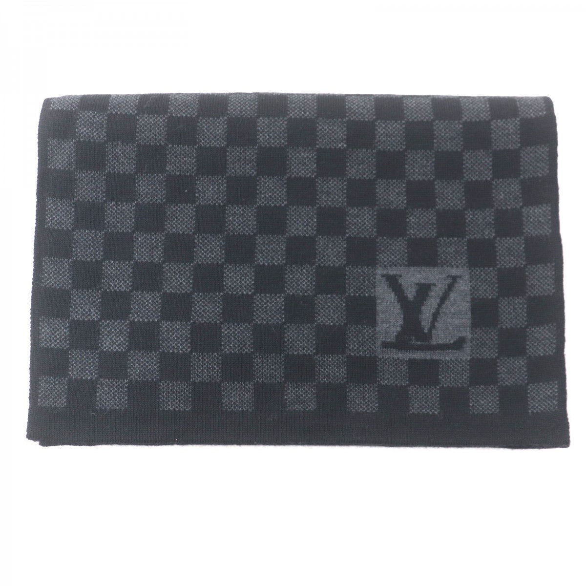 Louis Vuitton Scarf 402330 Wool Black Grey Echarpe Petit Damier