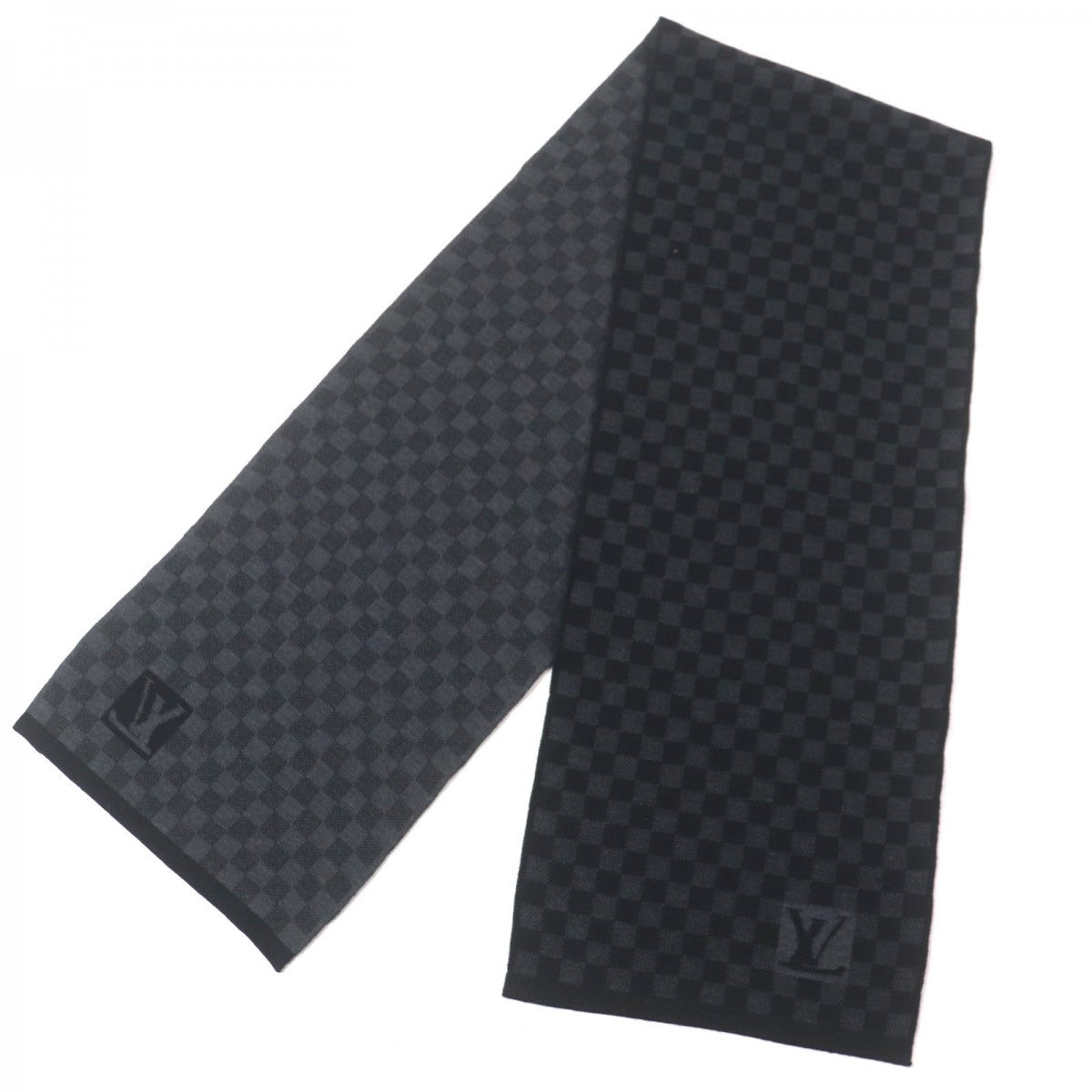 Louis Vuitton Scarf 402330 Wool Black Grey Echarpe Petit Damier