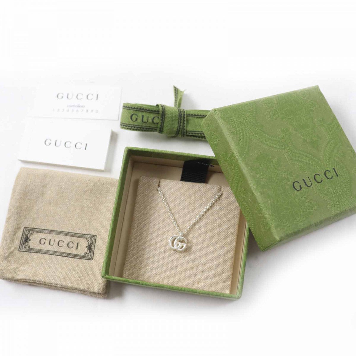 Gucci Necklace 770724 Ag925 Silver Arabesque Double G Necklace