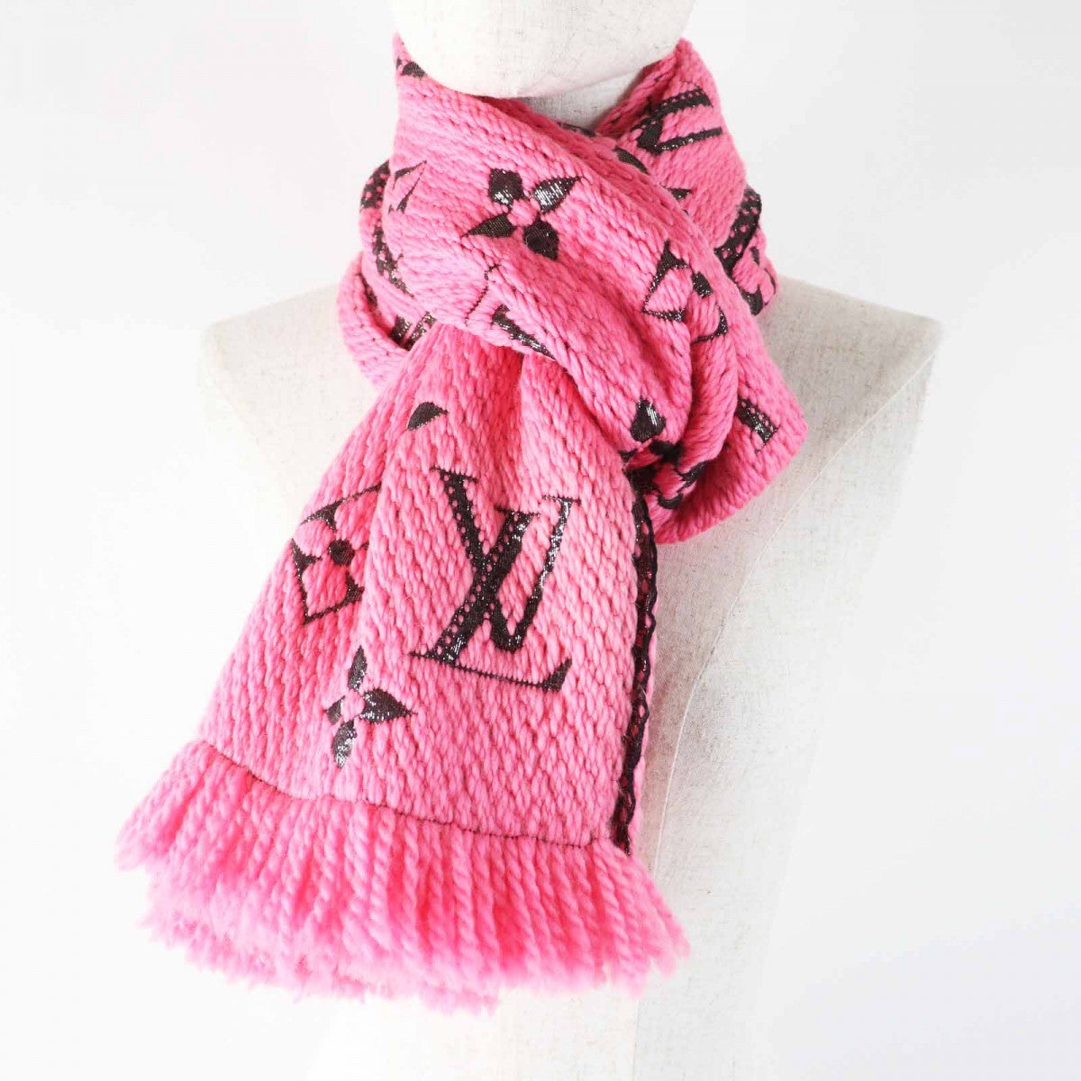 Louis Vuitton Scarf M76070 Wool Rose Pop Escalp Logo Mania Shine