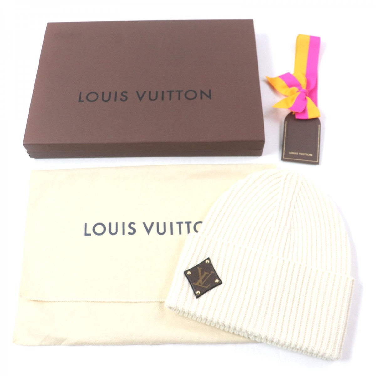 Louis Vuitton Knit Cap M76707 Wool Ivory Bonnet Lv Beanie