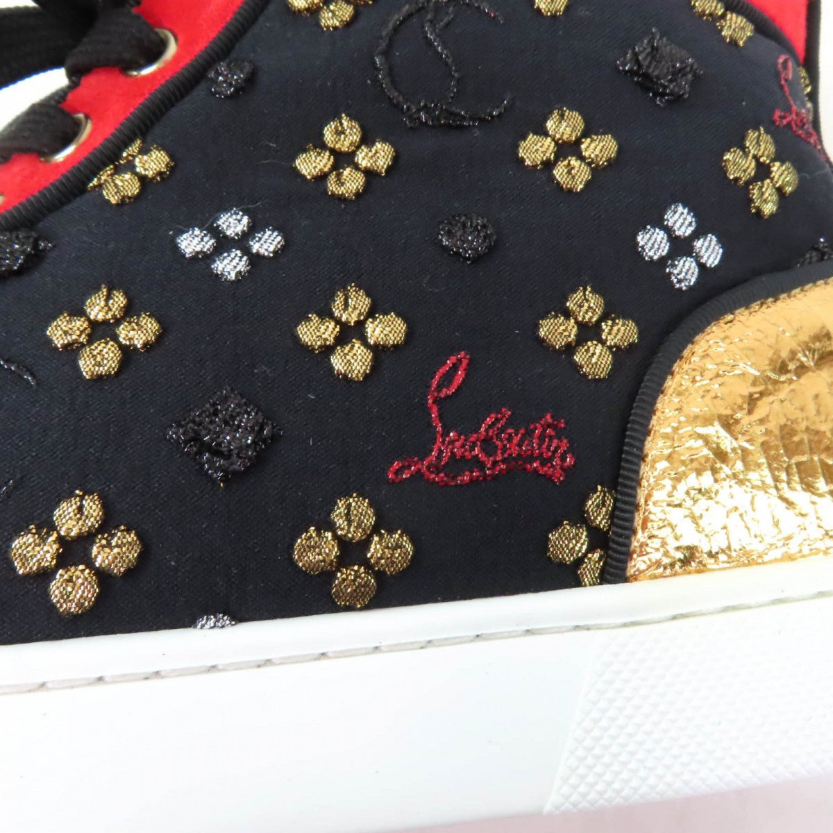 Christian Louboutin High Cut Sneakers Suede X Leather X Patent Multi Big Boat Spike Studs Lou