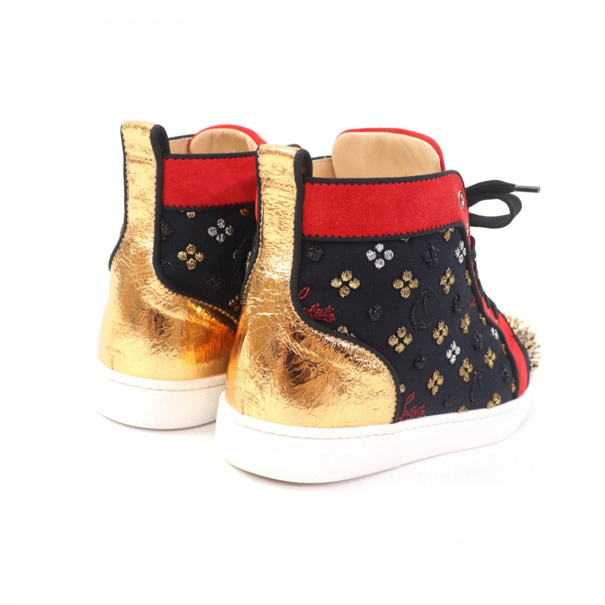 Christian Louboutin High Cut Sneakers Suede X Leather X Patent Multi Big Boat Spike Studs Lou