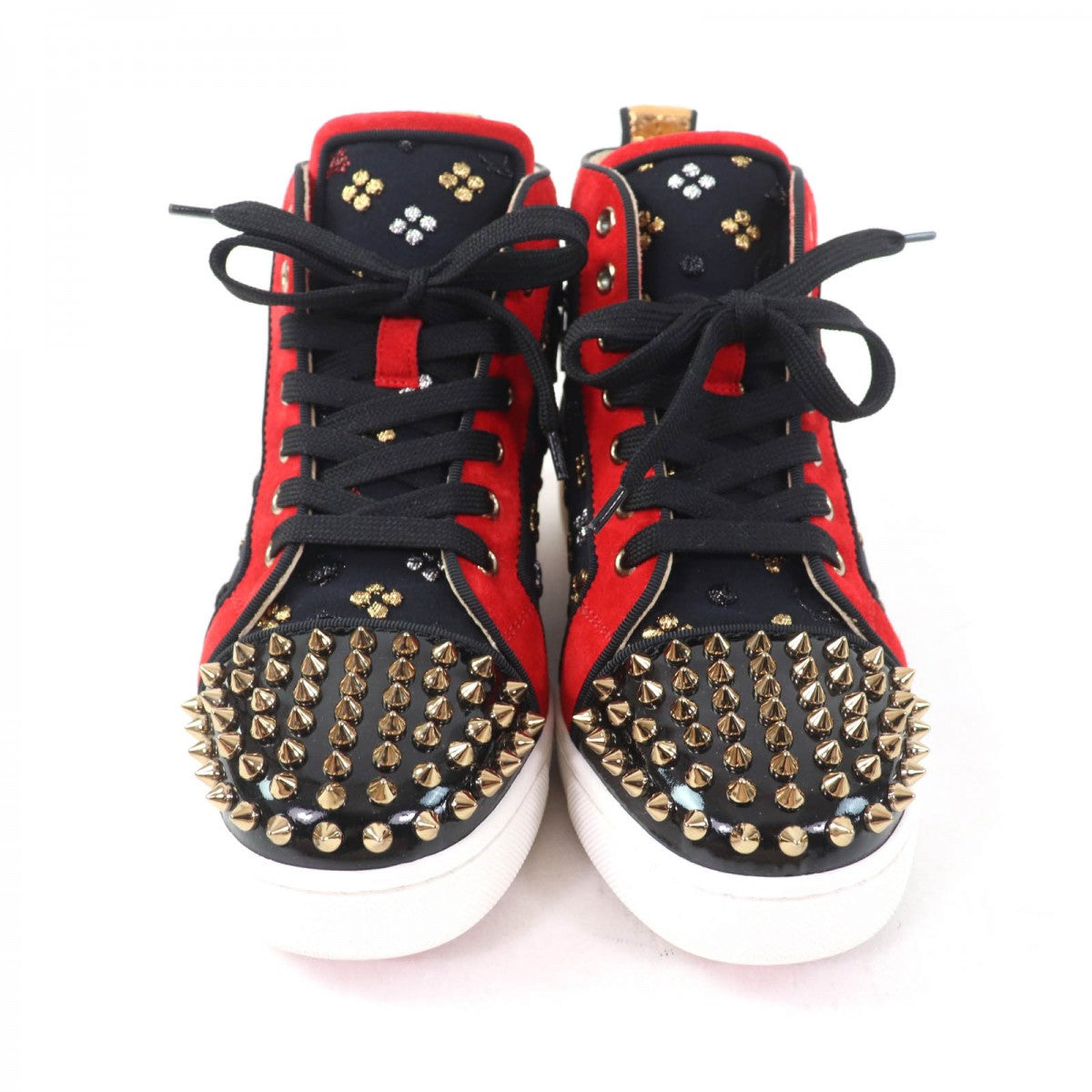 Christian Louboutin High Cut Sneakers Suede X Leather X Patent Multi Big Boat Spike Studs Lou
