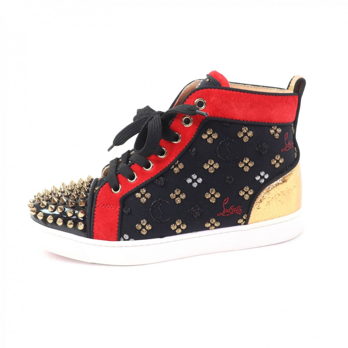 Christian Louboutin High Cut Sneakers Suede X Leather X Patent Multi Big Boat Spike Studs Lou