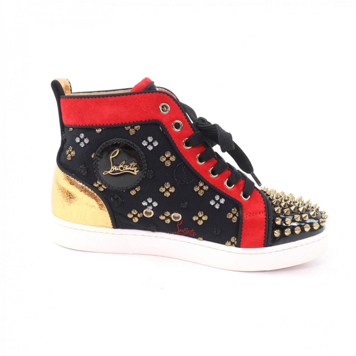 Christian Louboutin High Cut Sneakers Suede X Leather X Patent Multi Big Boat Spike Studs Lou