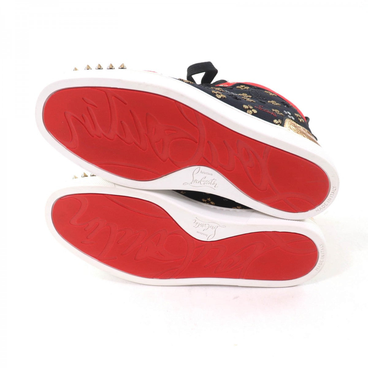 Christian Louboutin High Cut Sneakers Suede X Leather X Patent Multi Big Boat Spike Studs Lou
