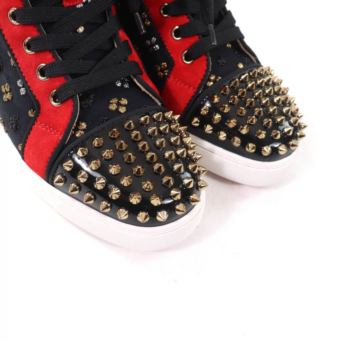 Christian Louboutin High Cut Sneakers Suede X Leather X Patent Multi Big Boat Spike Studs Lou