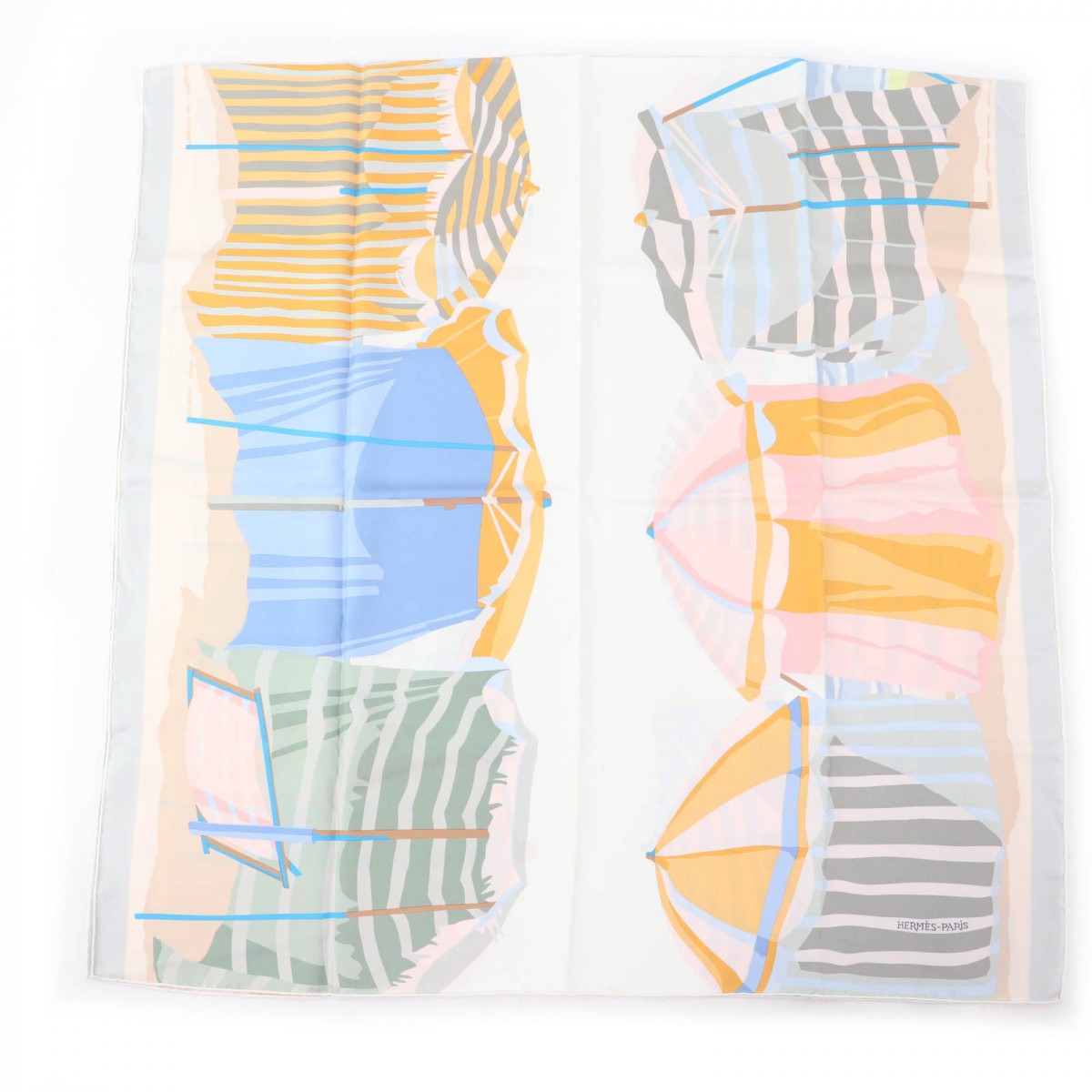 Hermes Scarf Silk Blanc/Bleu Glacier Rectangle The Charm Of Normandy Coast