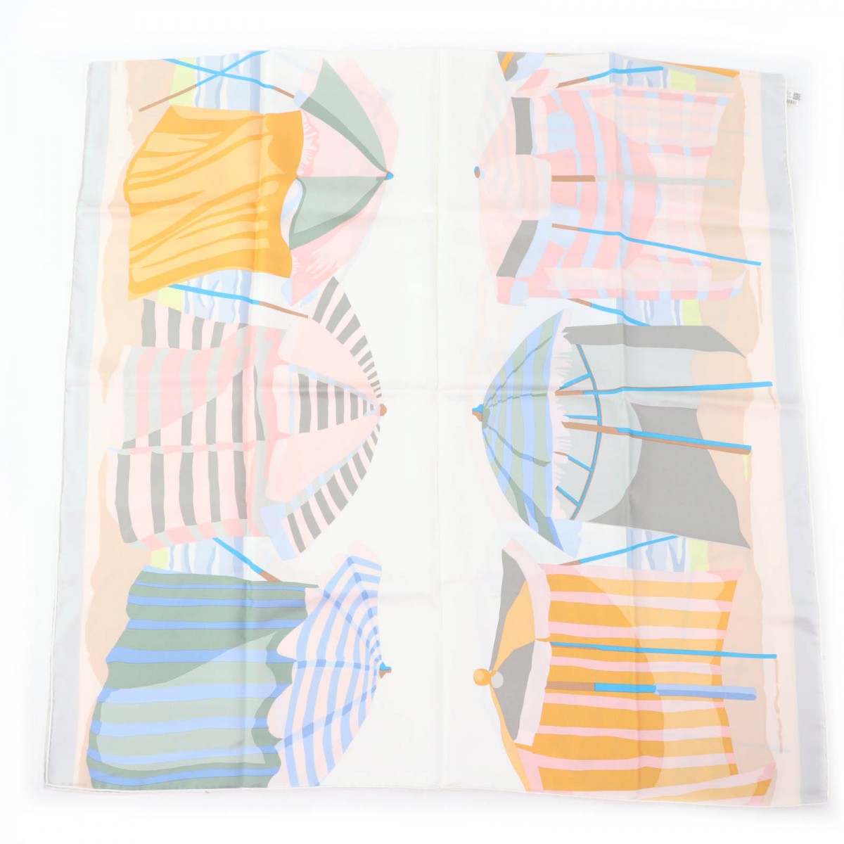 Hermes Scarf Silk Blanc/Bleu Glacier Rectangle The Charm Of Normandy Coast