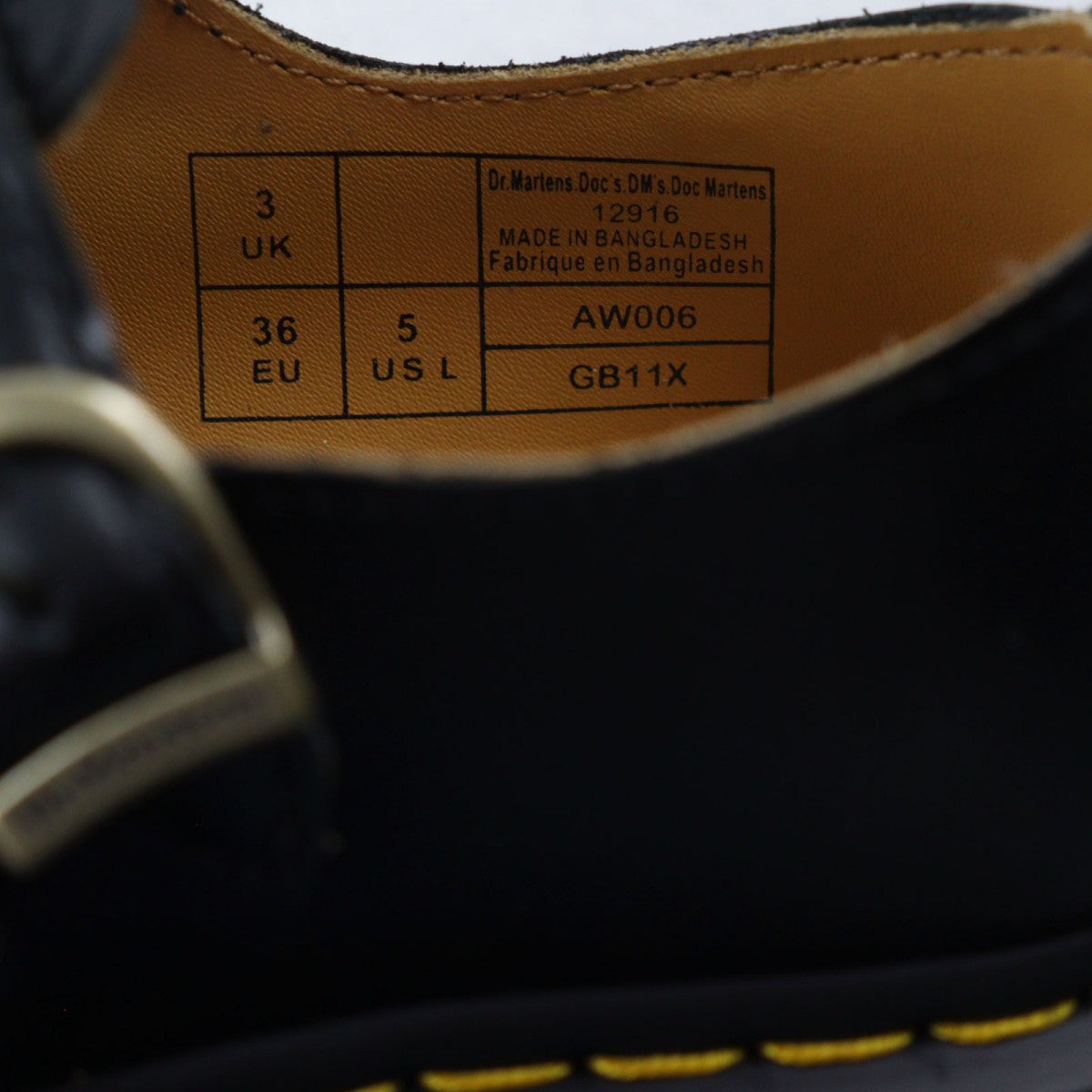 Dr.Martens Leather Shoes 12916 Leather Black Mary Jane 36
