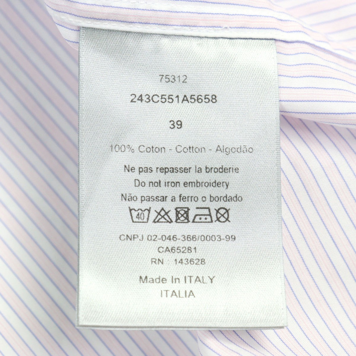 Dior Homme Long Sleeve Shirt 243C551A5658 Cotton Pink Type 39