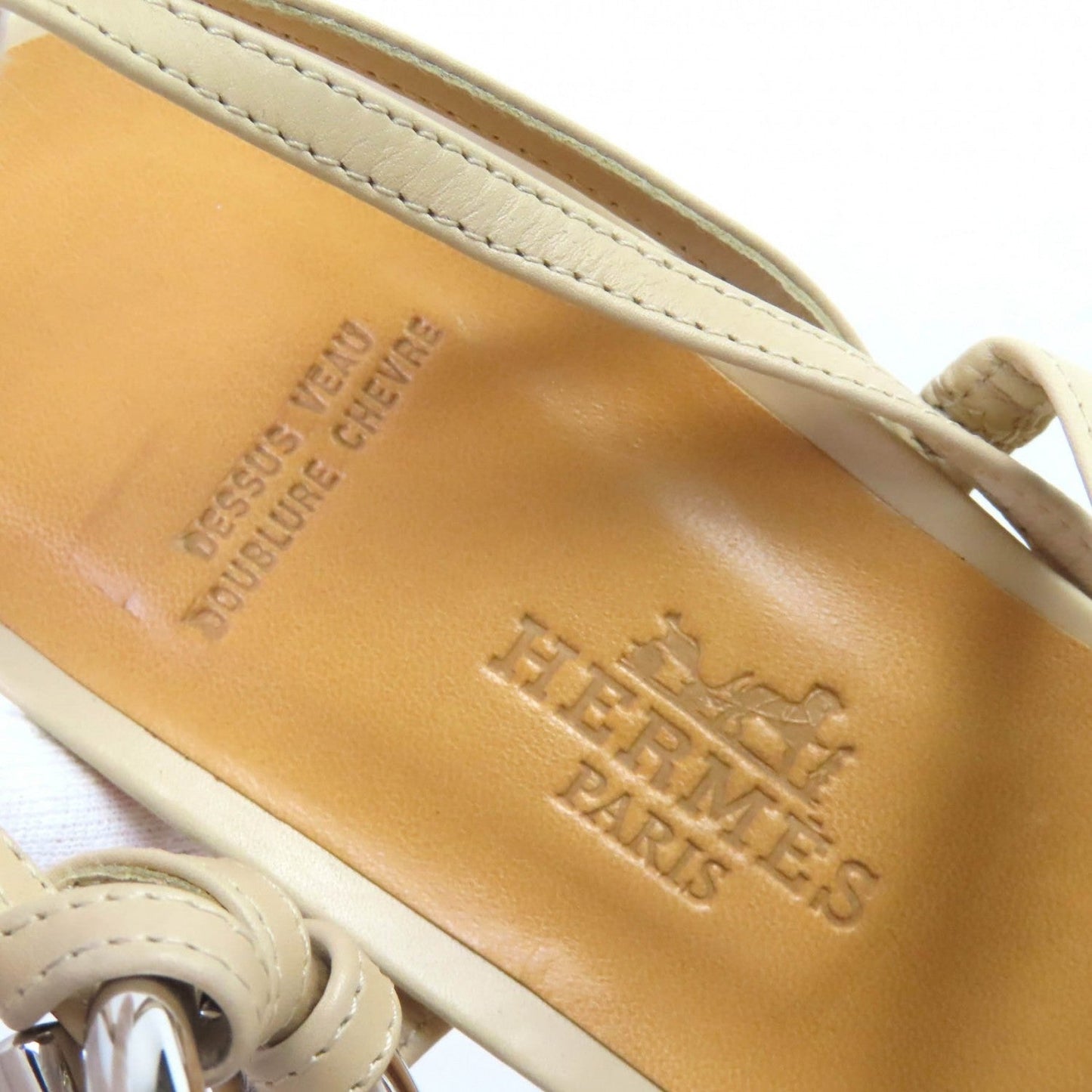 Hermes Sandals Leather Light Beige 35.5