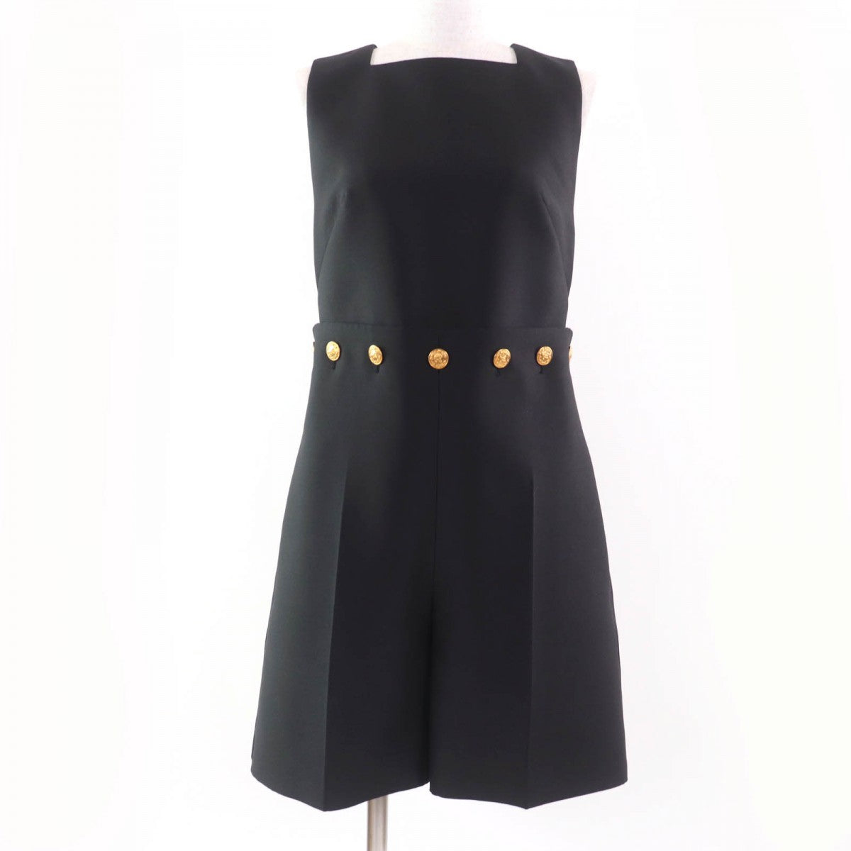 Louis Vuitton Overall Wool Black Button-Waist Mikado Playsuit 34