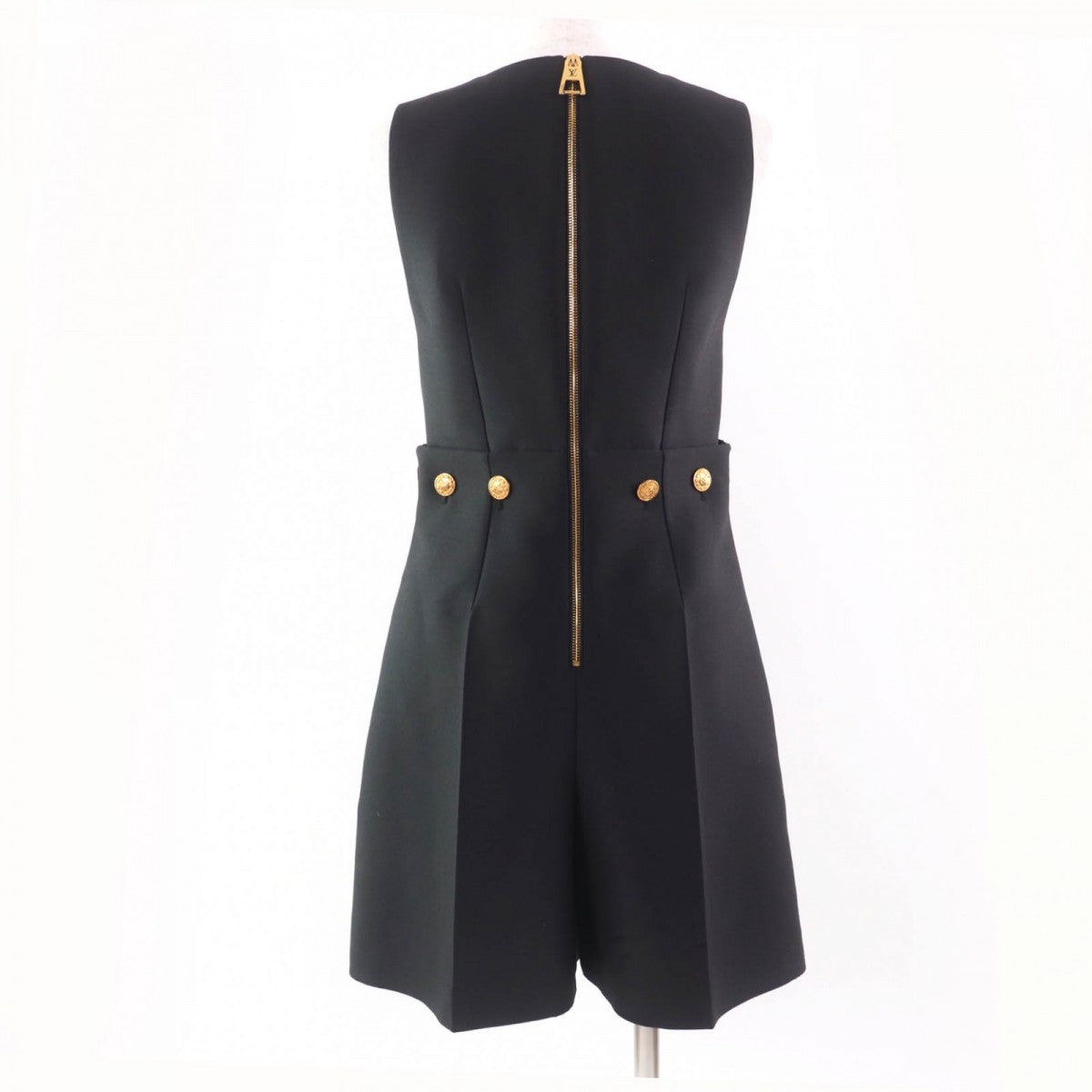 Louis Vuitton Overall Wool Black Button-Waist Mikado Playsuit 34