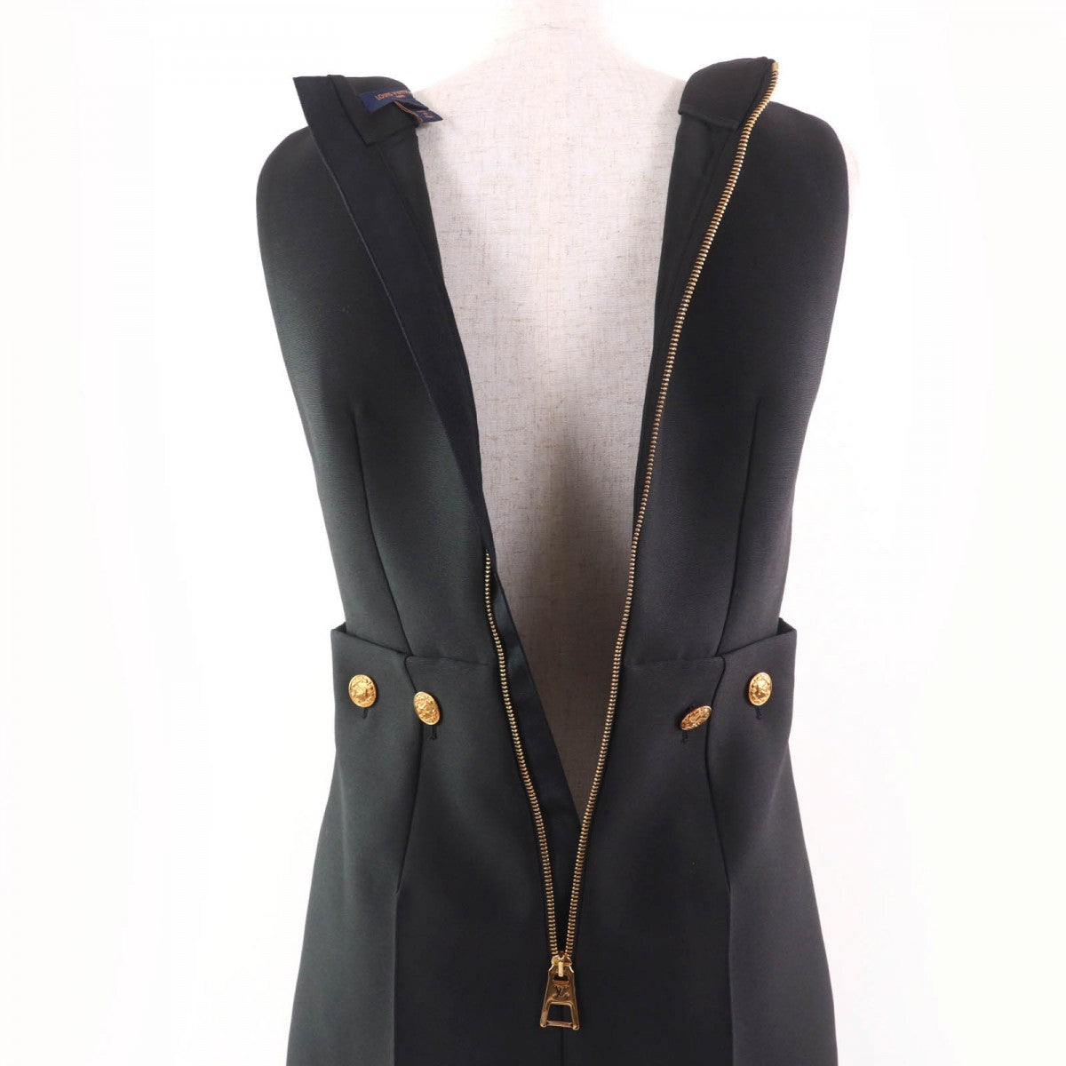 Louis Vuitton Overall Wool Black Button-Waist Mikado Playsuit 34