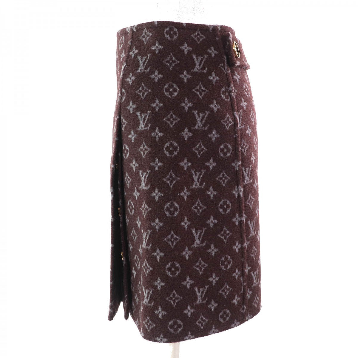 Louis Vuitton Mini Skirt 1A90Z6 Wool Brown Gray Monogram Martin Girl 34