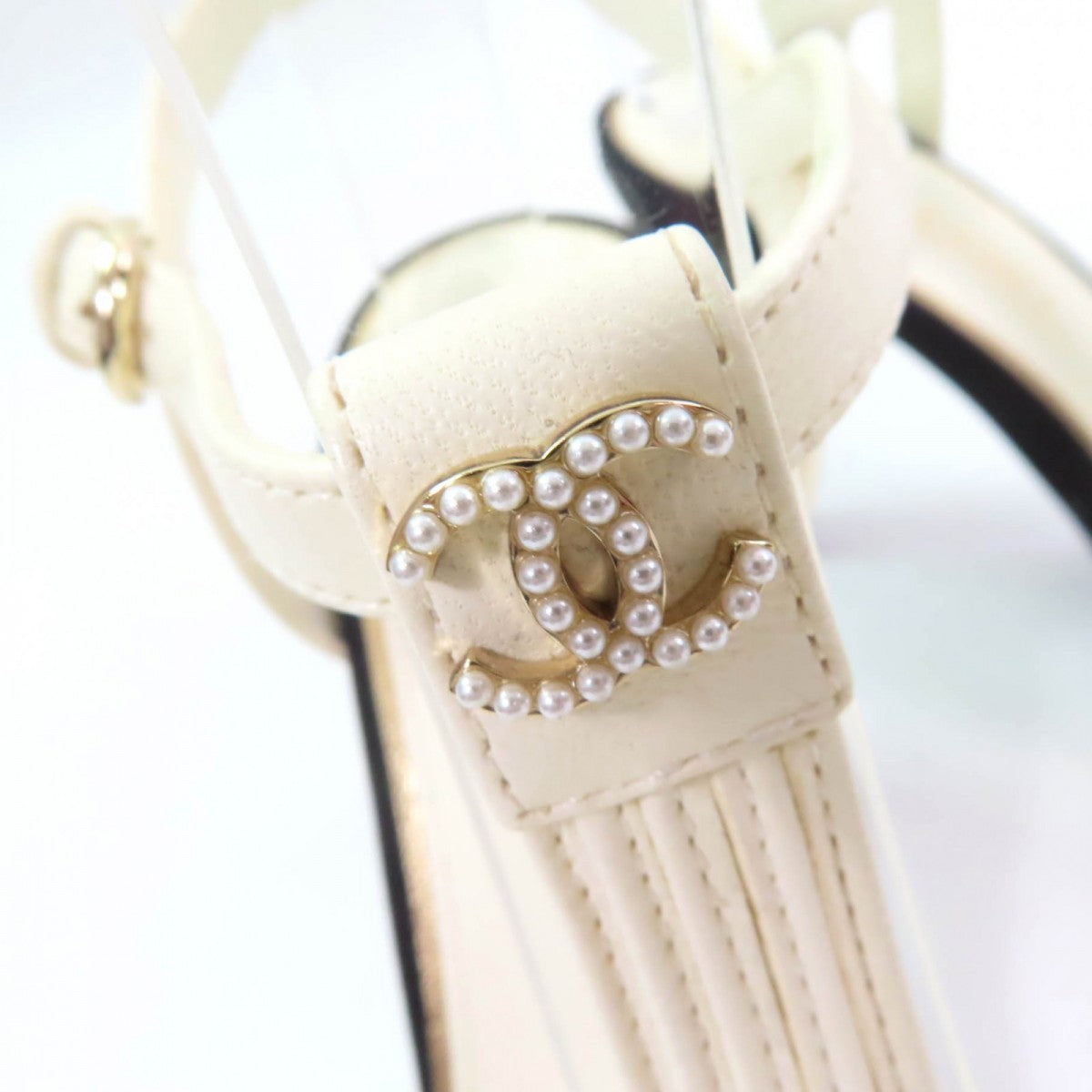 Chanel Sandals 23C G39016 Leather Ivory Black 37.5