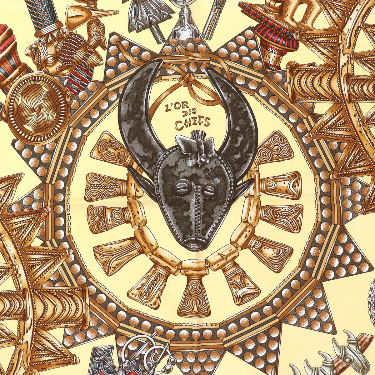 Hermes Scarf Silk Yellow Brown Type L'Or Des Chefs