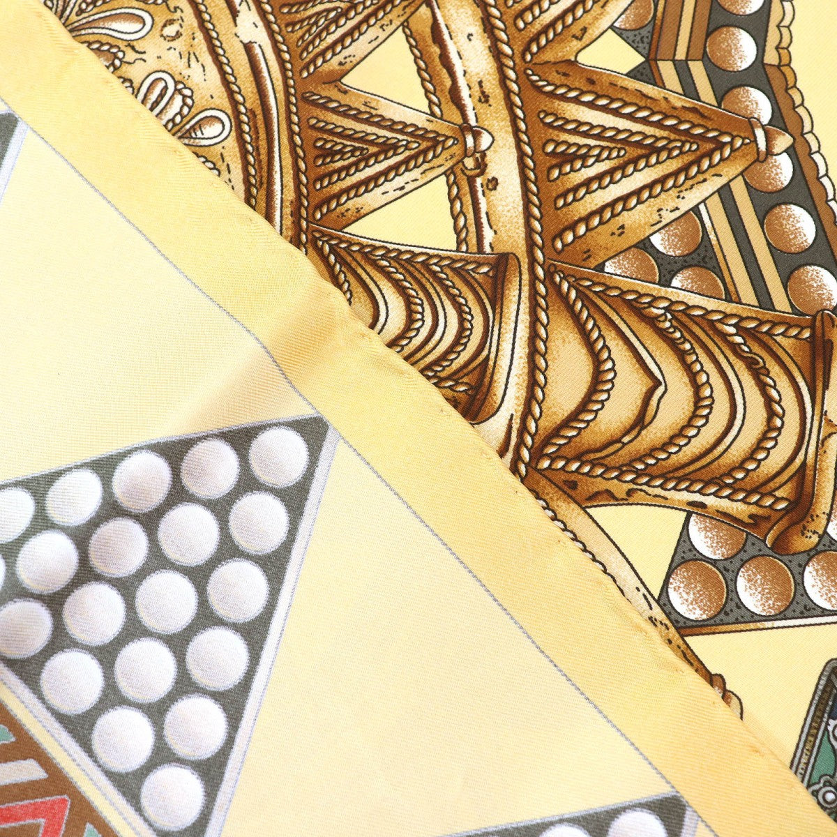 Hermes Scarf Silk Yellow Brown Type L'Or Des Chefs