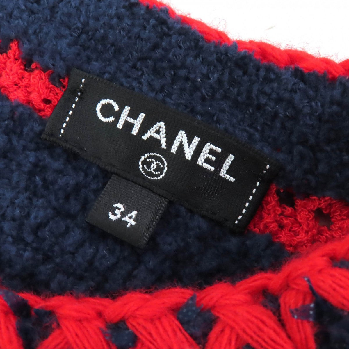 Chanel Short Sleeve Knit 21C P70326 Cotton Navy Red 34