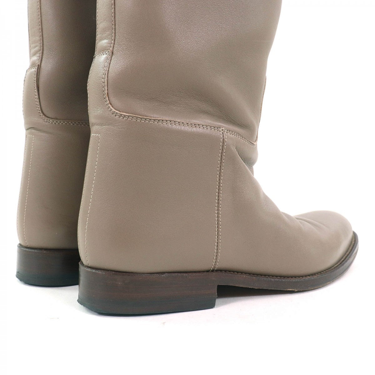 Hermes Knee-High Boots Leather Greige Type Jumping Boots 36.5