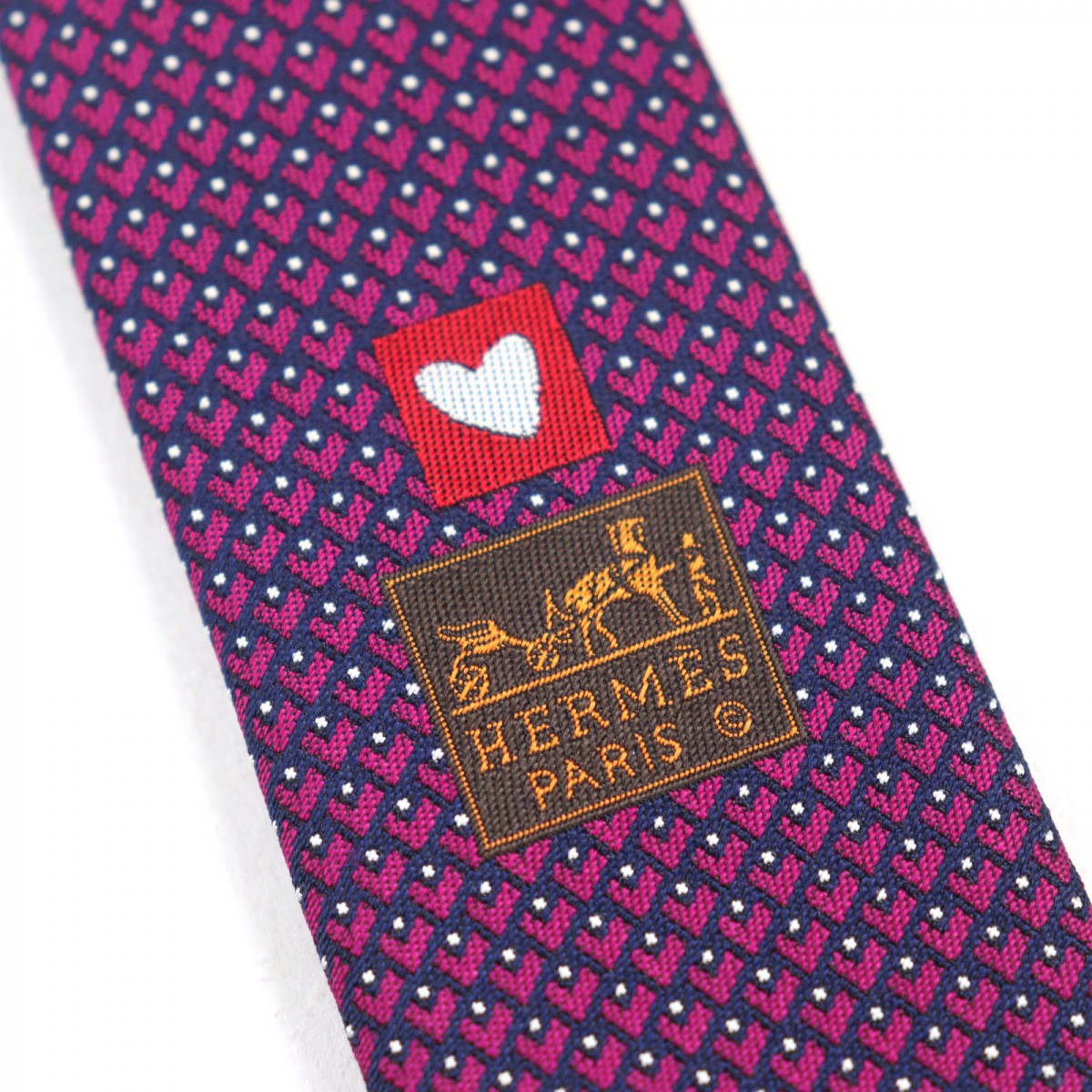 Hermes Tie 659122T Silk Purple Marine Framboise Blanc Cravate