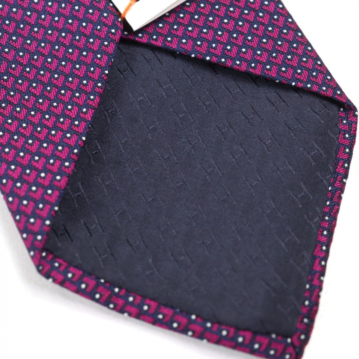 Hermes Tie 659122T Silk Purple Marine Framboise Blanc Cravate