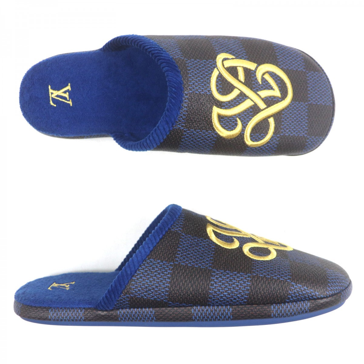 Louis Vuitton Sandals 1Acn6H Grain Calfskin Leather Blue Brown Gold Lv Palace Line Mules 9