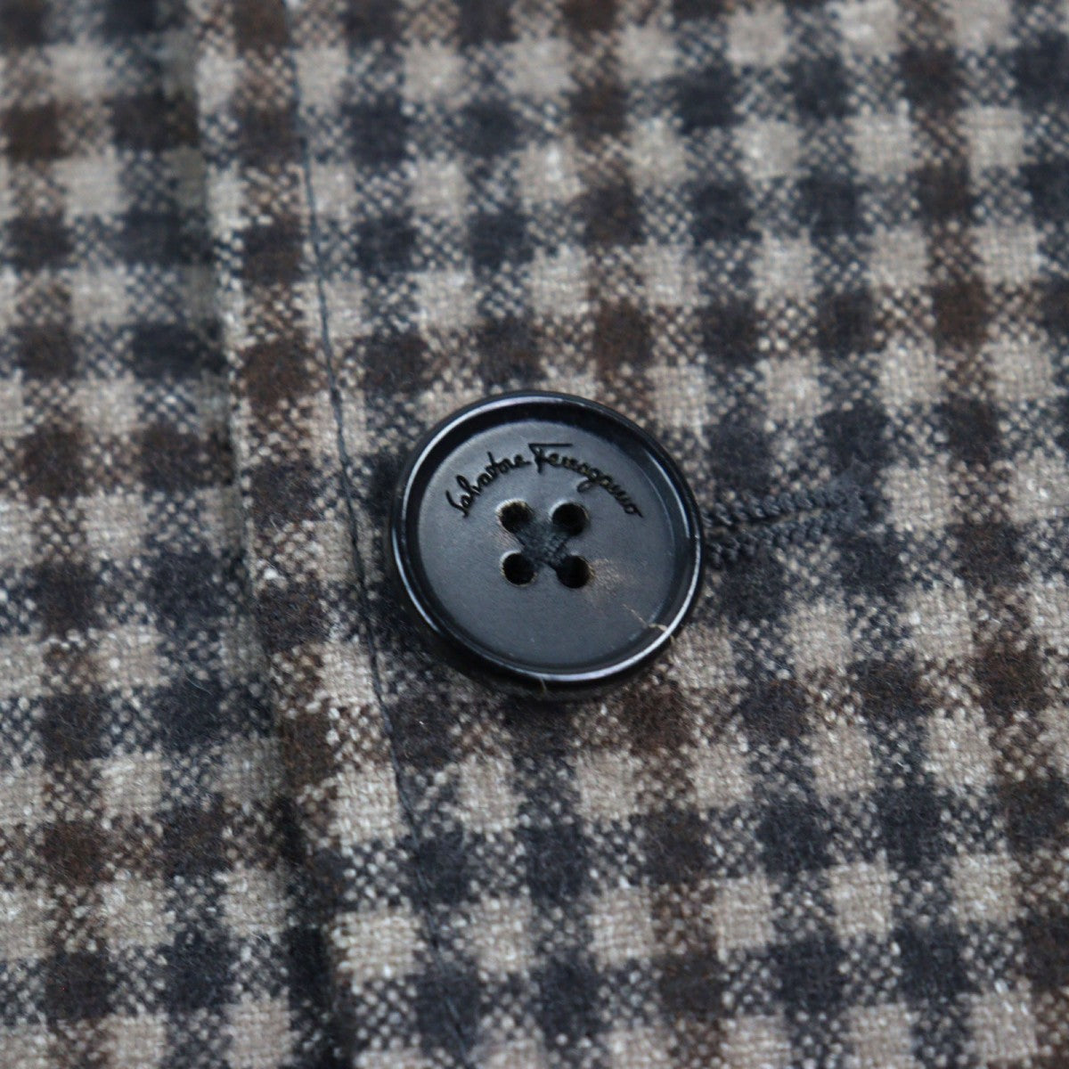Salvatore Ferragamo Tailored Jacket Wool Brown Type Check Pattern 46-7R